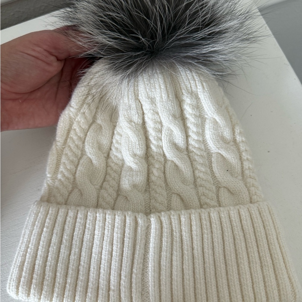 Cream Cable-Knit Pom Pom Beanie - Picture 3 of 3